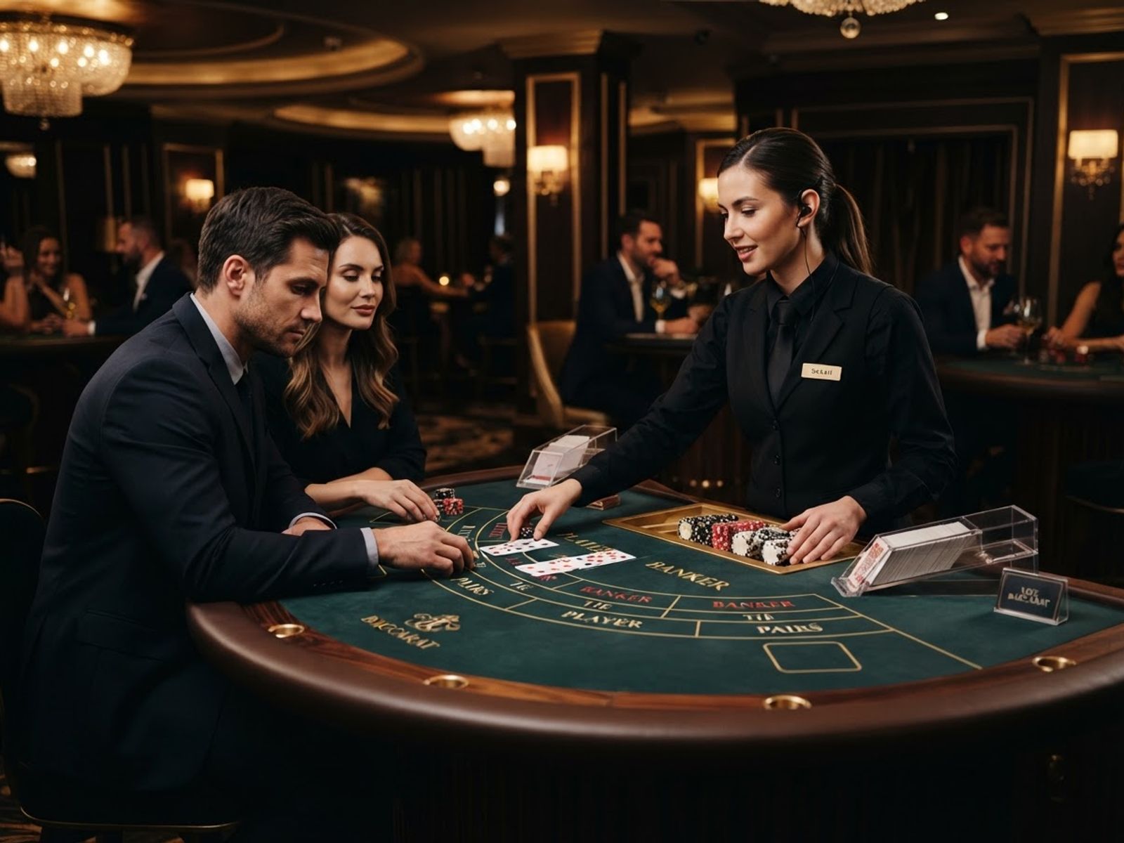 Table de baccarat en direct avec cartes distribuées