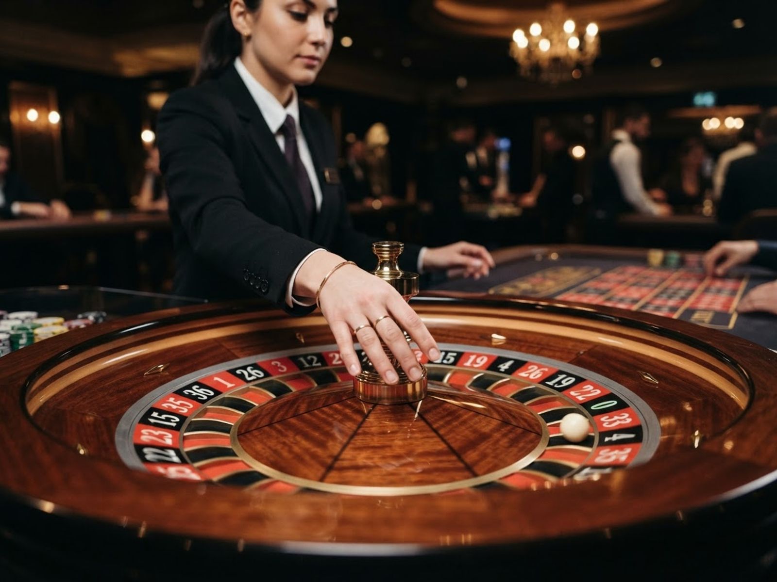 Roue de roulette en direct sur table de casino